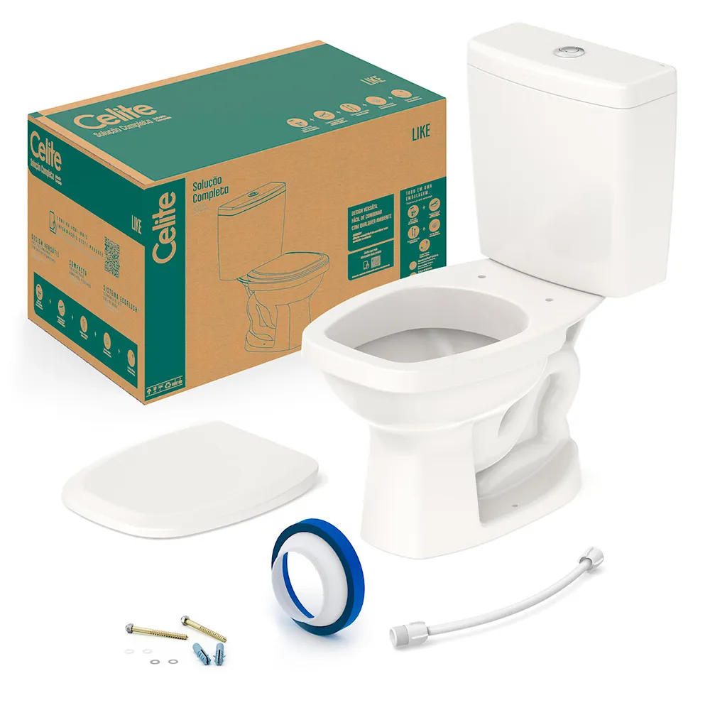 Conjunto Acoplado com Acionamento Duplo 3|6 Litros e Kit de Instalação Like Branco